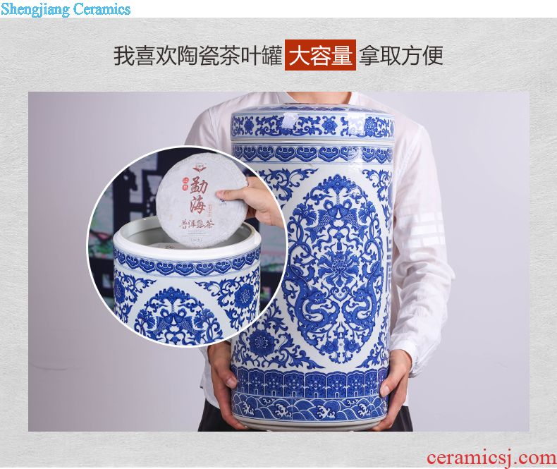 Jingdezhen blue and white celadon ceramics retro puer tea cake tin POTS large tea caddy gift box packaging