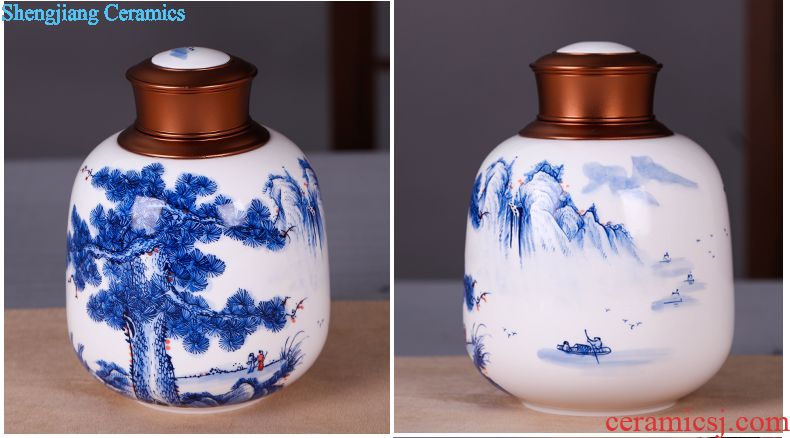 Jingdezhen ceramic tea pot small portable sealed porcelain POTS caddy household storage tanks