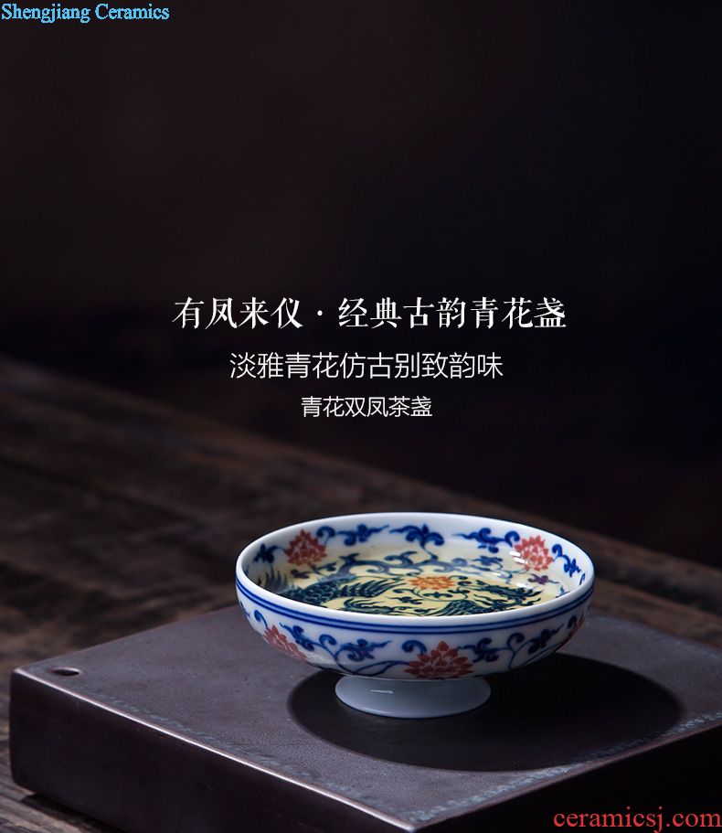 Jingdezhen blue and white sample tea cup hand-painted bei song poetry post oil, aromatic, round abdomen kung fu tea tea set collection level