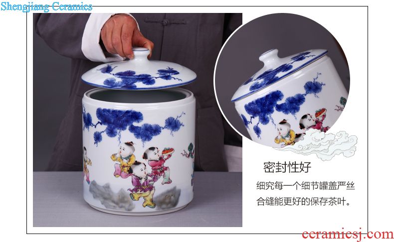 Jingdezhen ceramic tea pot wake receives pu 'er tea cake tin box household seal pot