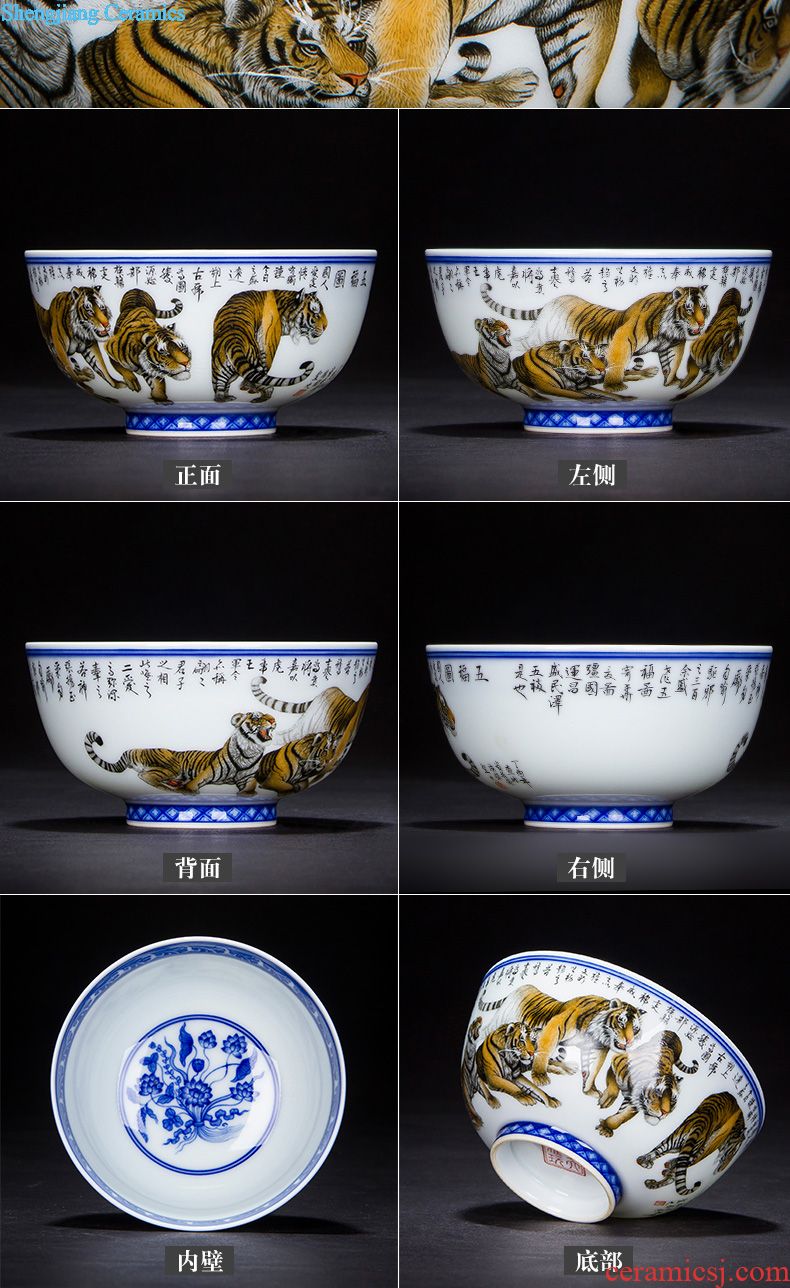 Santa teacups hand-painted wufu ceramics kung fu figure large bowl full manual tiger glass of jingdezhen tea service master