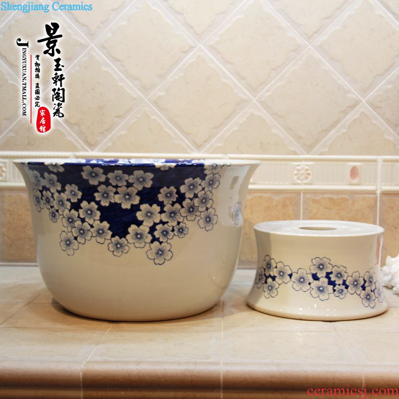 JingYuXuan jingdezhen ceramic basin retro blue tie up branch lotus pillar pillar lavatory basin basin on stage