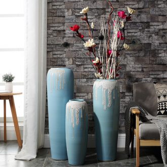 Sitting room ground high dry flower vases, flower adornment Nordic household act the role ofing is tasted lucky bamboo blue ceramic furnishing articles