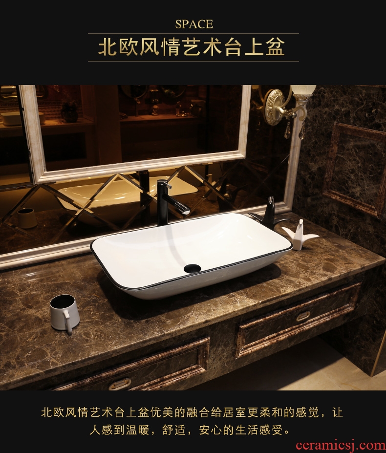 JingYan white Nordic art stage basin rectangle ceramic lavatory household contemporary and contracted on the sink