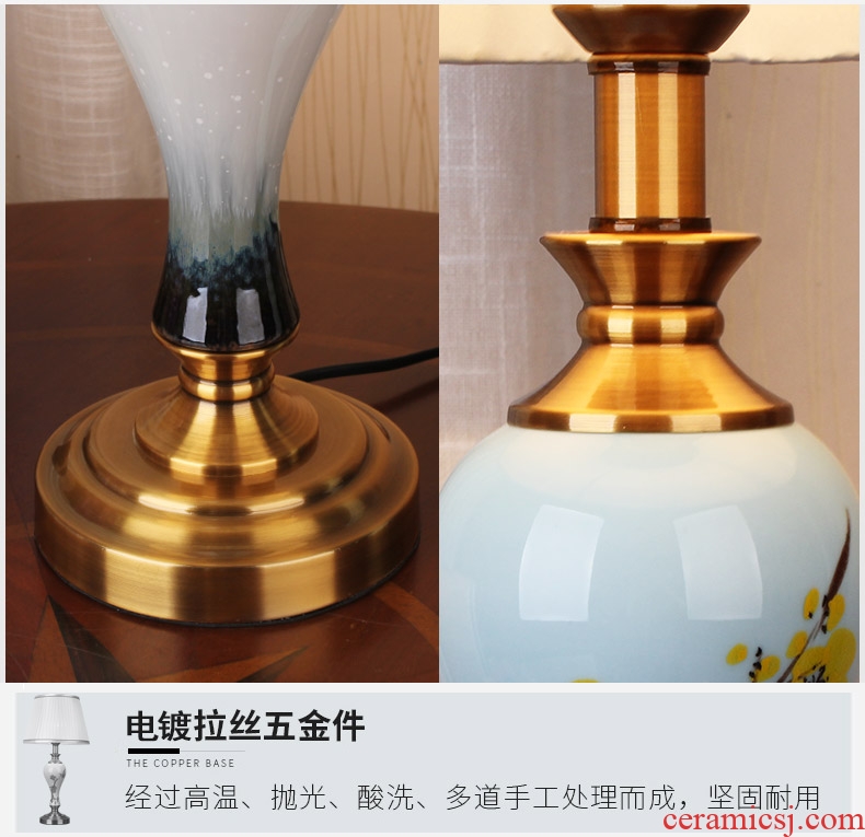 American desk lamp jingdezhen ceramic bedside lamp sitting room adornment bedroom modern Chinese hand-painted hotel apartment