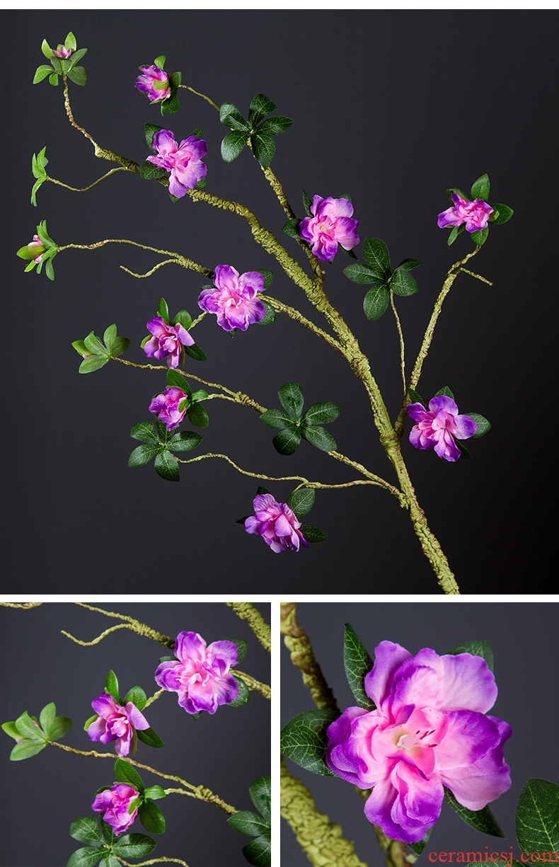 Simulation modelling of azalea flowers, silk flower branches home decoration Chinese zen ceramic vases, flower art