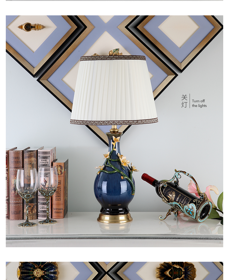 Cartel American luxury colored enamel lamp full copper lamp of bedroom the head of a bed European ceramic creative villa lighting
