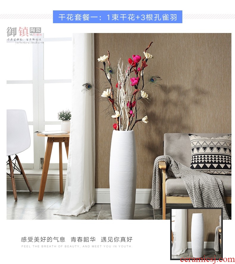 Contemporary and contracted ceramic floor high furnishing articles bouquets of the sitting room porch household adornment gets a hydroponic long white vase