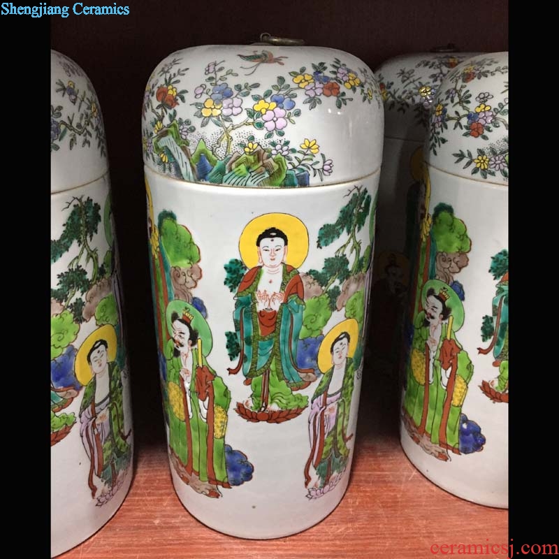 Jingdezhen ceramic tall ancient straight copper ring pot characters to figure the pot life of the male characters