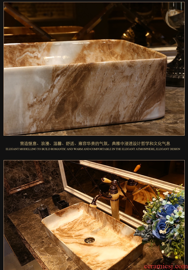 JingYan marble thin side the stage basin character art rectangle lavatory European ceramics on the sink