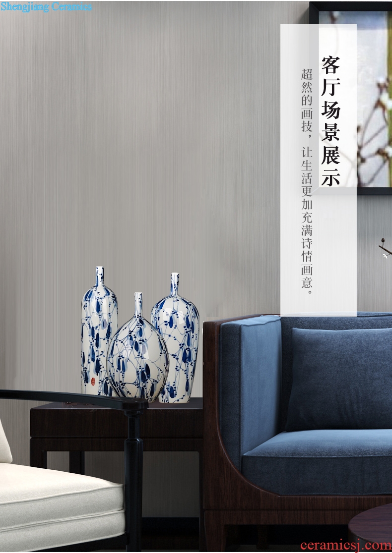 Jingdezhen blue and white porcelain vase three-piece creative decoration modern household dry flower decoration crafts are sitting room