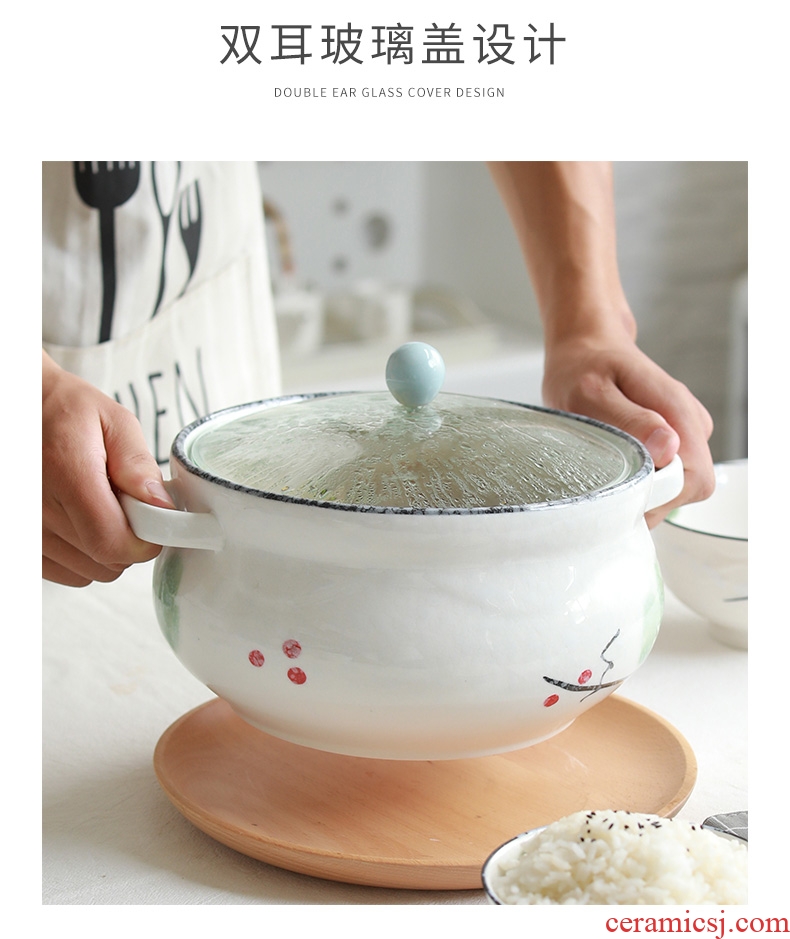 Jingdezhen ceramic bone China household ears large soup pot boil soup bowl with cover soup basin japanese-style tableware ideas