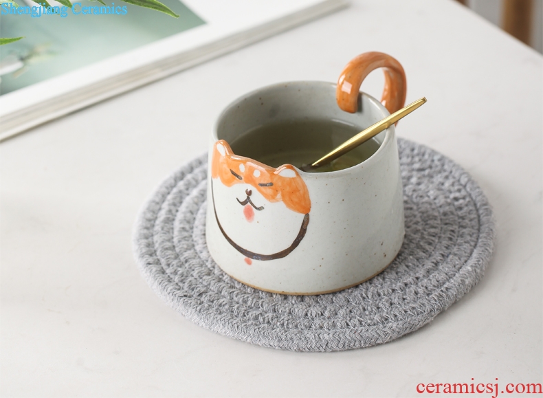 Mark cup Nordic ins cartoon dog ceramic coffee cup manually cute shiba inu creative valentine's birthday present