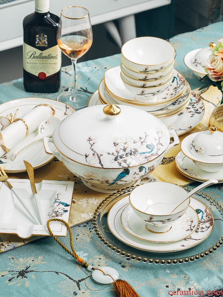 Blower, jingdezhen ceramic tableware suit dishes suit household ceramic bowl dishes chopsticks combination european-style originality