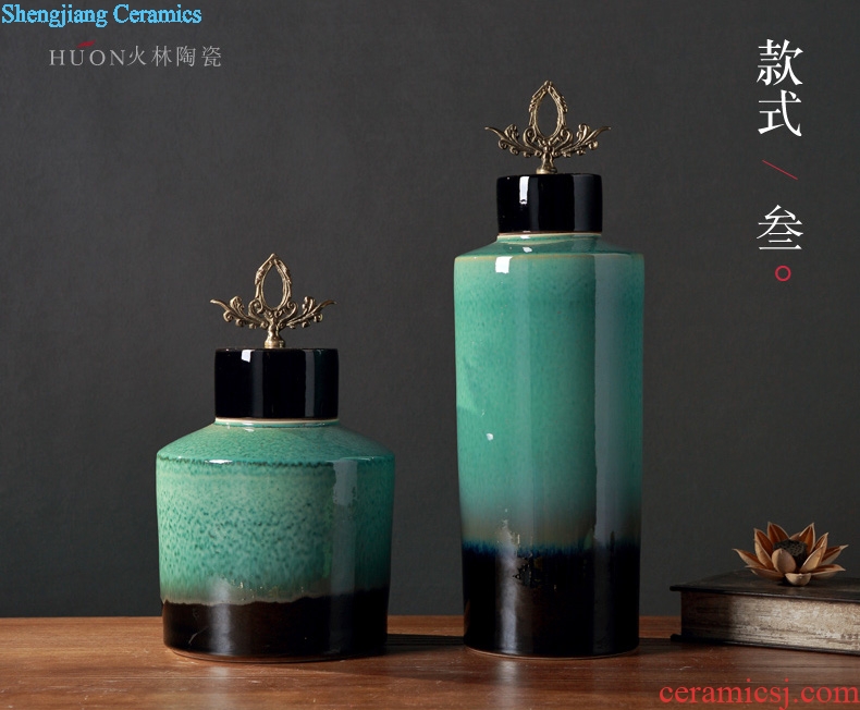 New Chinese style zen ceramic decoration jar with cover creative rich ancient frame of TV ark wine porch place ornament