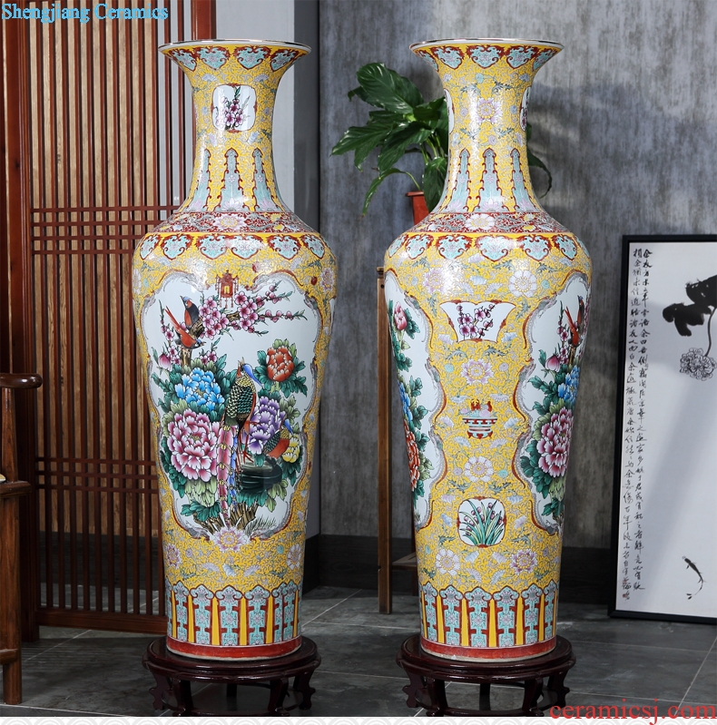 Jingdezhen ceramic big vase hand-painted pastel archaize floor big vase furnishing articles of contemporary sitting room opening gifts