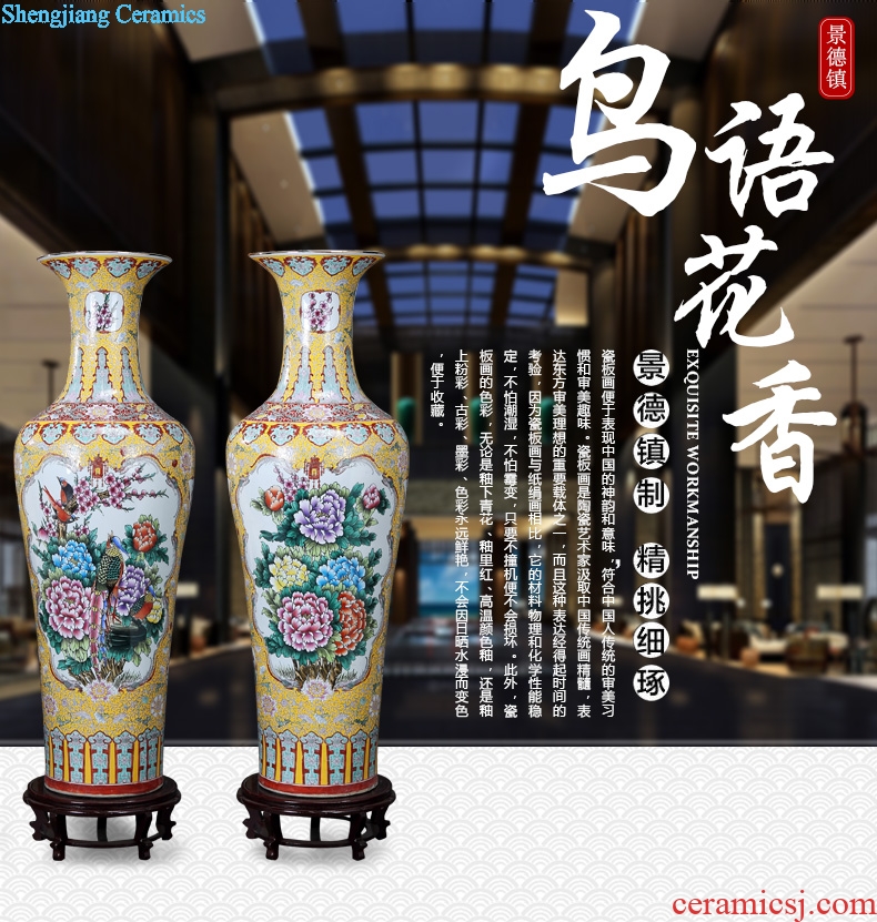 Jingdezhen ceramic big vase hand-painted pastel archaize floor big vase furnishing articles of contemporary sitting room opening gifts