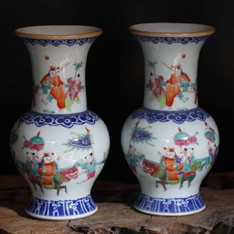 Shallow fall color porcelain flower vase with colorful characters of the republic of China vase of antique porcelain vase of my ears