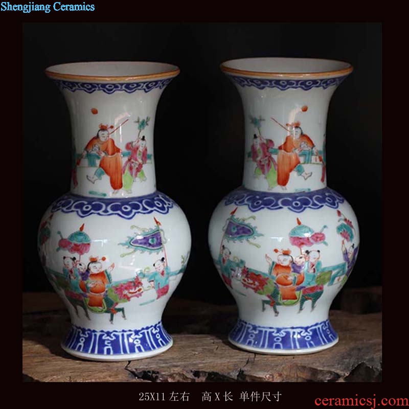 Shallow fall color porcelain flower vase with colorful characters of the republic of China vase of antique porcelain vase of my ears