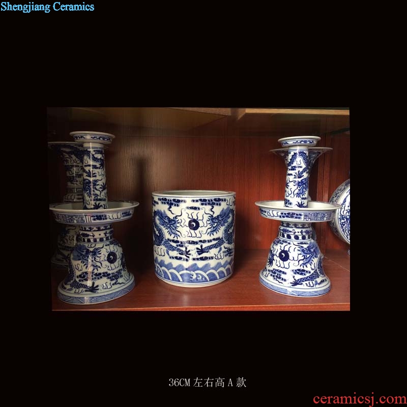 Blue and white five suits for porcelain jingdezhen hand-painted temple gods censer candlestick furnishing articles three candlestick incense burner