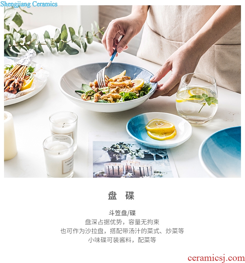 Million fine Chinese ceramics tableware dishes suit ins wind personality web celebrity home eating food bowl dishes for breakfast