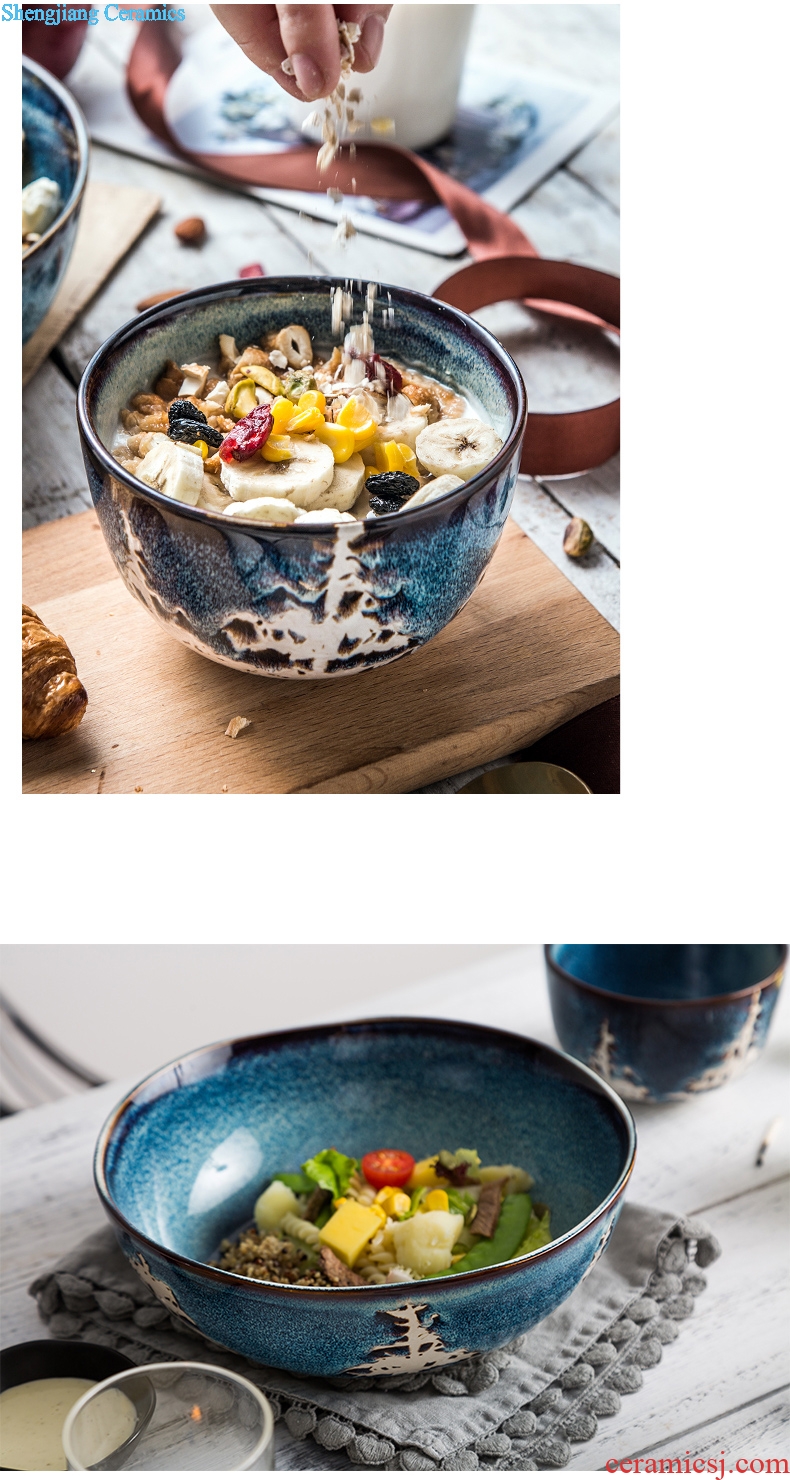 Ijarl million jia Nordic cedar Christmas ceramic tableware creative household jobs large soup bowl rainbow noodle bowl a salad bowl
