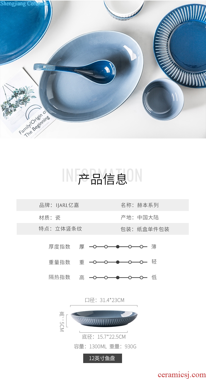 Ijarl million jia creative northern wind tableware of pottery and porcelain long fish dish dish of household kitchen food dish Hepburn