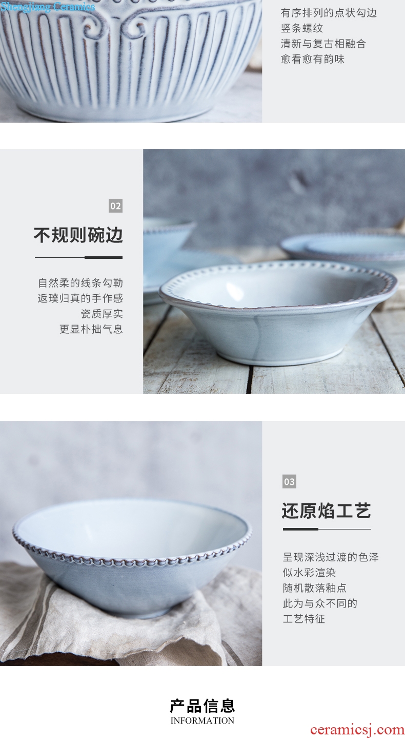 Million jia household ceramics rainbow noodle bowl creative emboss fruit salad bowl large soup bowl contracted jobs lance personality