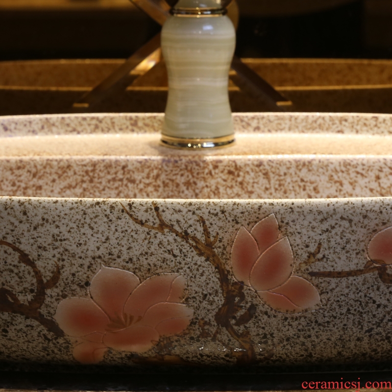 Hibiscus flowers JingYan art stage basin to new Chinese style ceramic sinks oval archaize on the sink