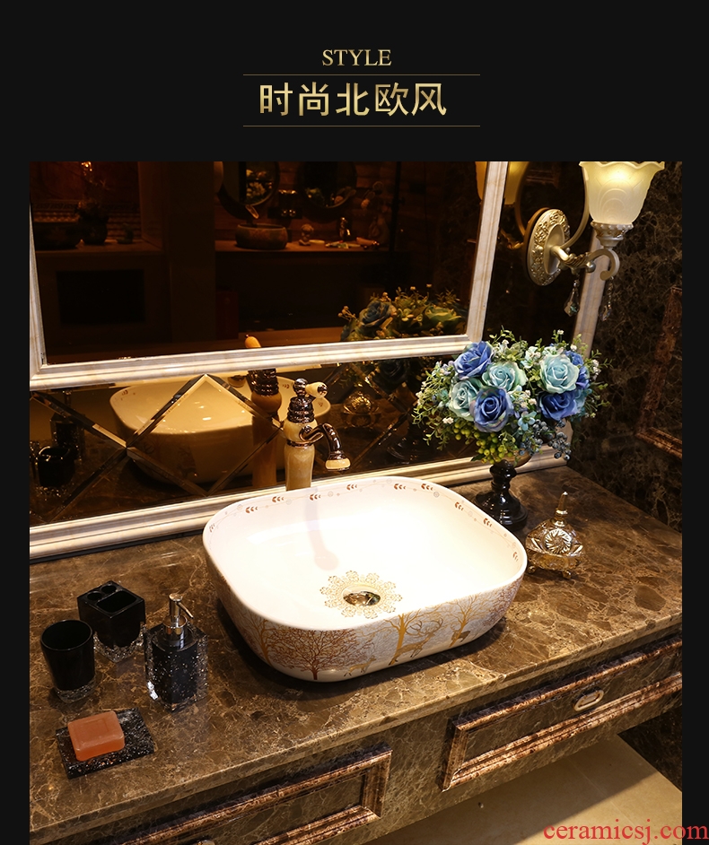 JingYan milu deer forest art stage basin Nordic ceramic lavatory continental basin sink of the basin that wash a face