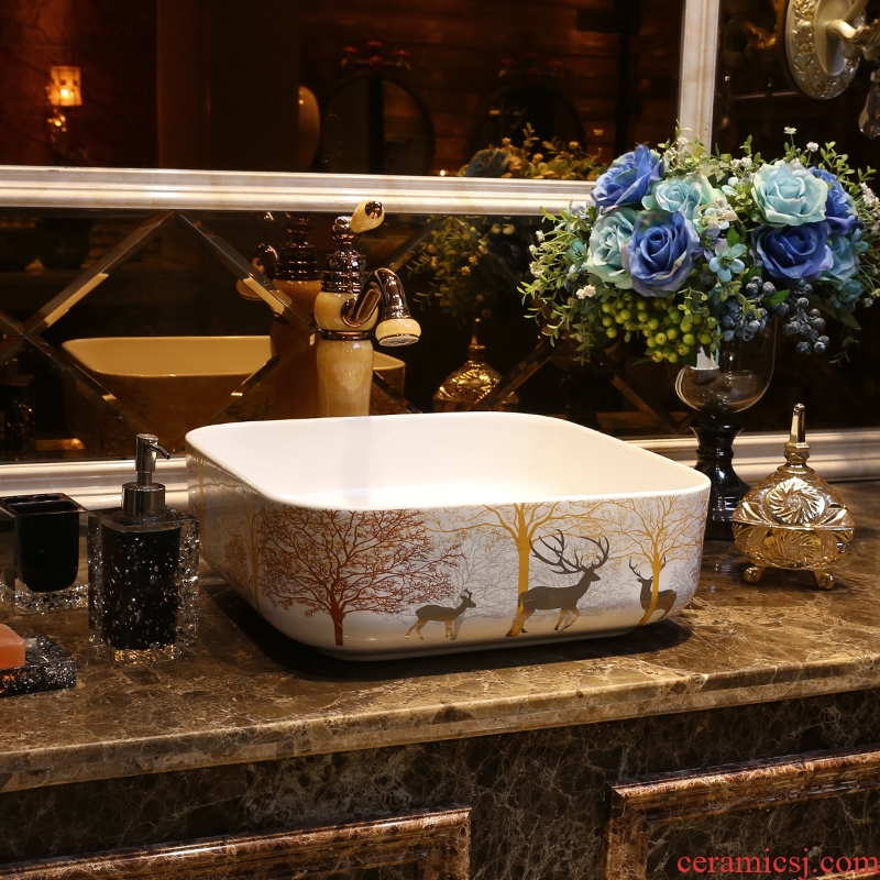 JingYan milu deer forest art stage basin Nordic ceramic lavatory square basin home European lavabo