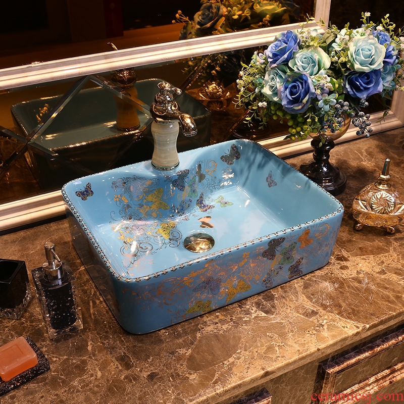 JingYan butterflies art stage basin ceramic lavatory rectangular basin artical on the sink