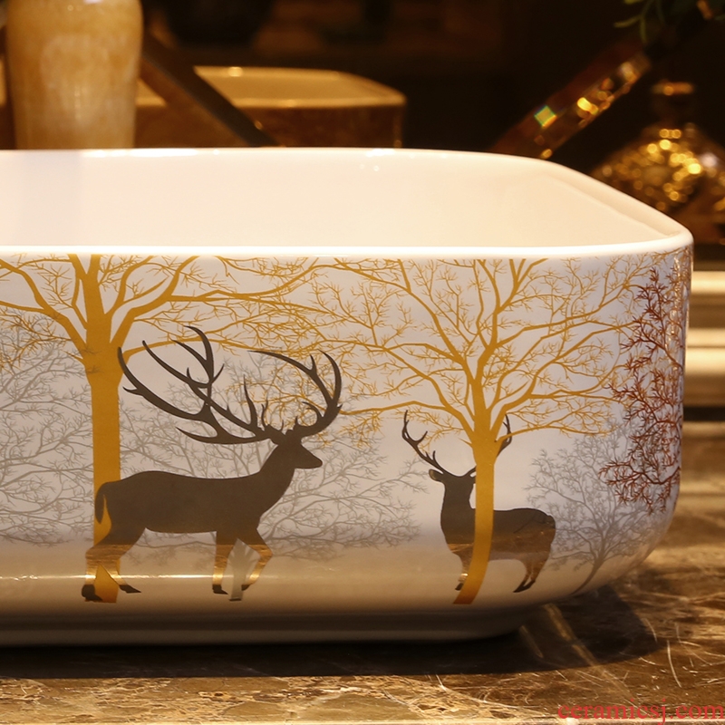 JingYan milu deer forest art stage basin Nordic ceramic lavatory square basin home European lavabo