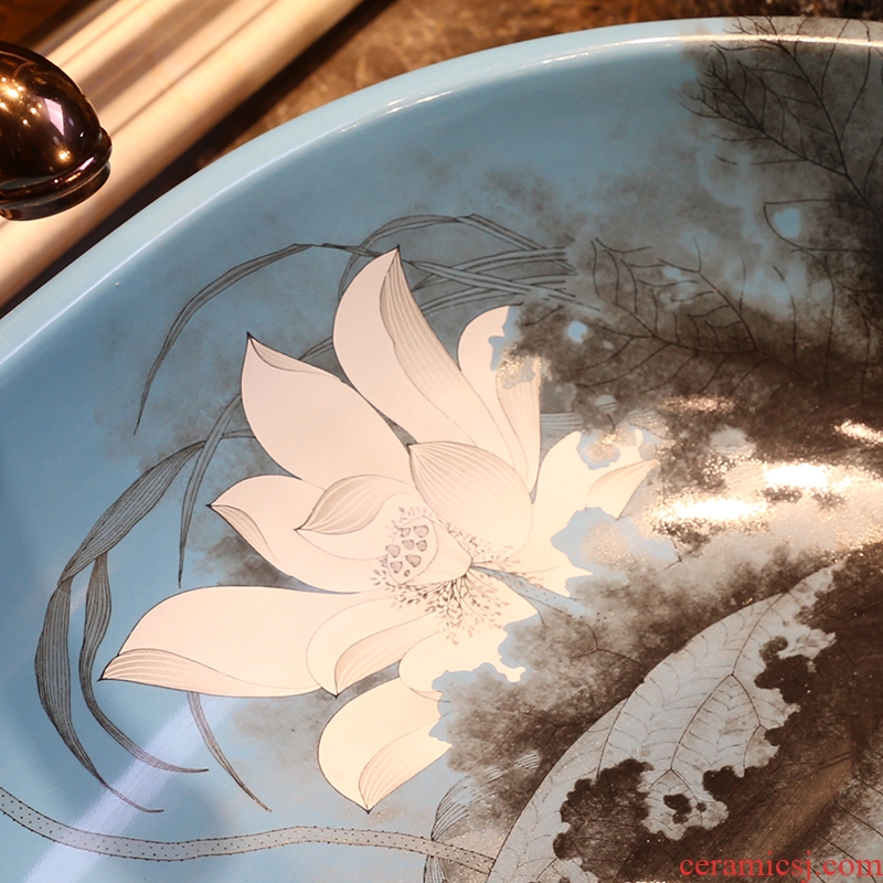 JingYan ink lotus flower art stage basin of Chinese style ceramic sinks oval wash gargle taichung employed in the sink