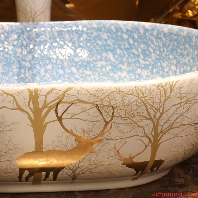 JingYan milu deer forest art stage basin European ceramic lavatory oval basin in northern Europe on the sink