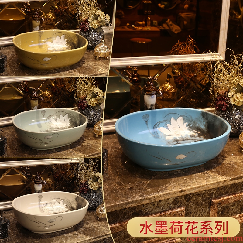 JingYan ink lotus flower art stage basin of Chinese style ceramic sinks oval wash gargle taichung employed in the sink