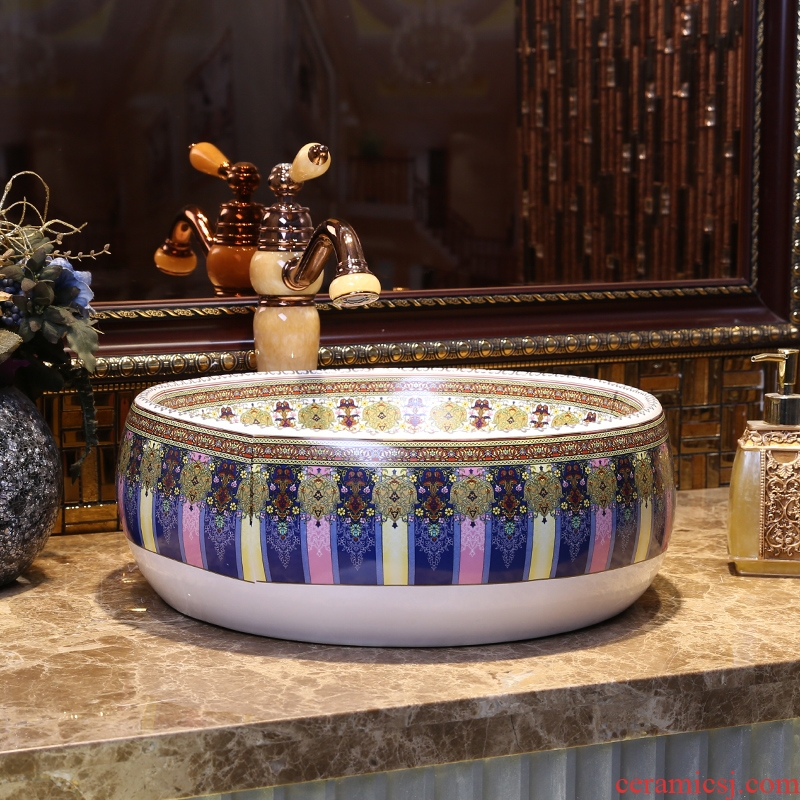 JingYan lavender American art stage basin round ceramic lavatory home European stage single basin sink