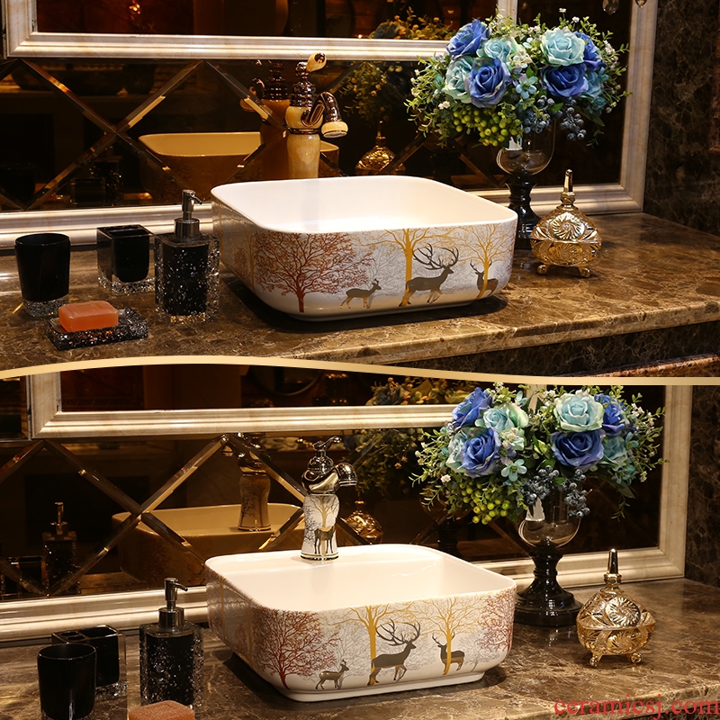 JingYan milu deer forest art stage basin Nordic ceramic lavatory square basin home European lavabo