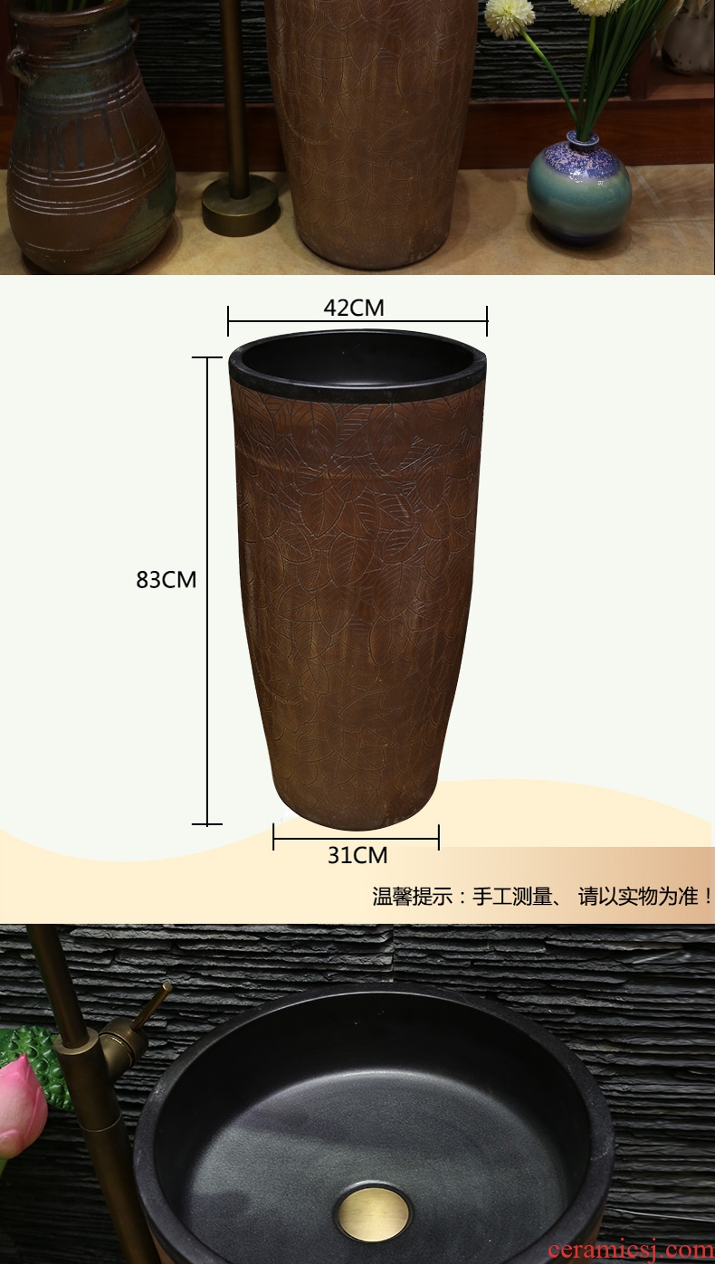 JingYan one-piece pillar basin floor type restoring ancient ways ceramic basin vertical sink basin of pillar type lavatory