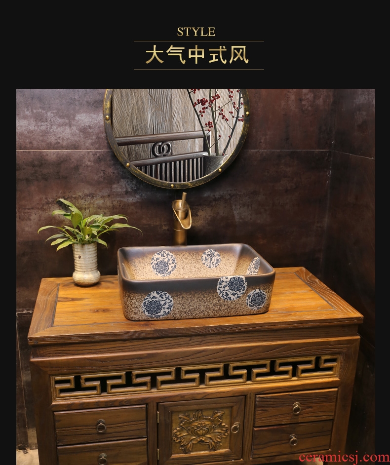 JingYan blue and white porcelain art stage basin of Chinese style restoring ancient ways jingdezhen ceramic lavatory rectangle archaize lavabo