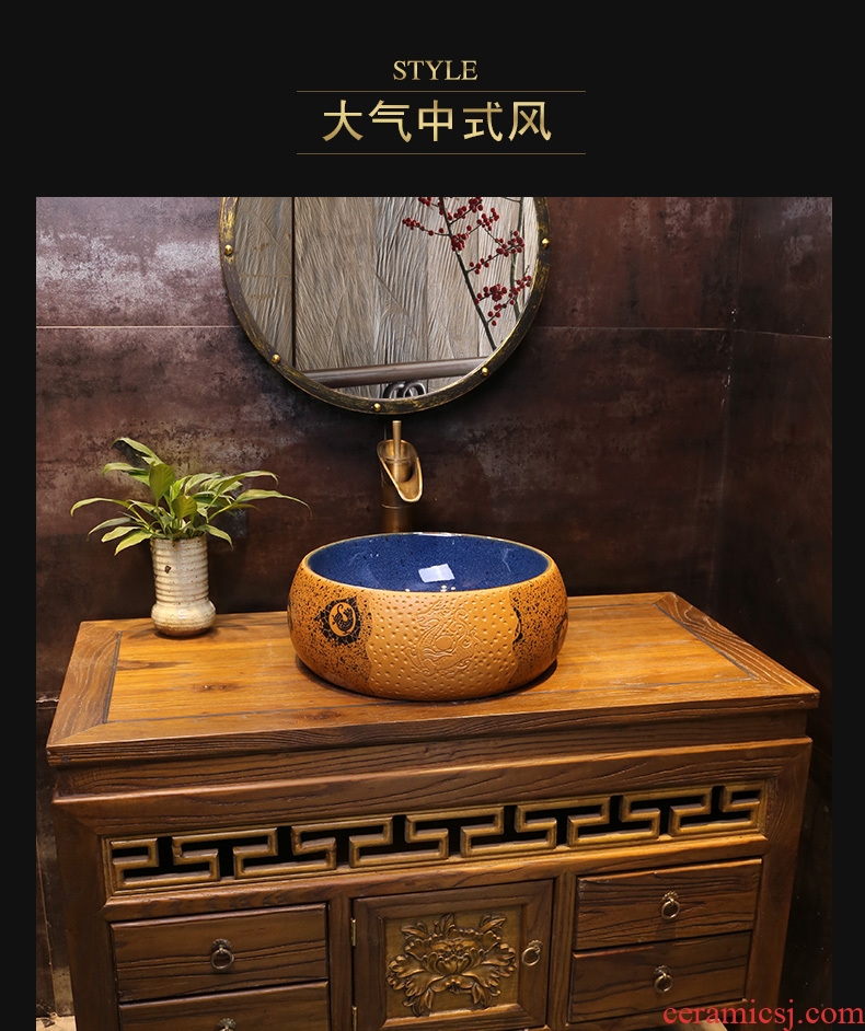 JingYan yellow time art restoring ancient ways round the stage basin archaize ceramic lavatory toilet lavabo on stage