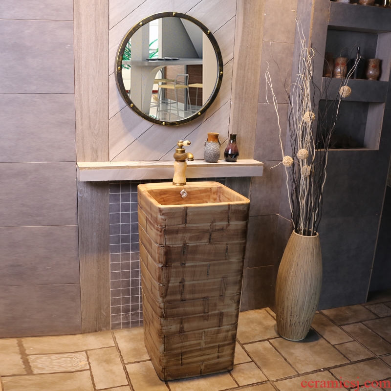 JingYan hand carved brick grain body art basin floor ceramic sinks conjoined lavabo vertical columns