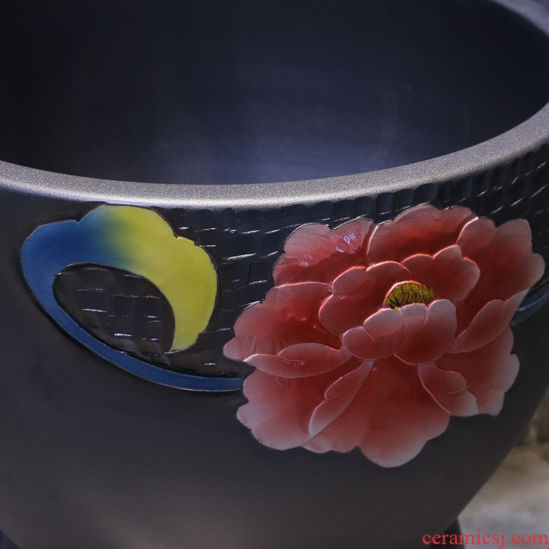 JingYan mop pool small colorful peony art ceramic mop pool balcony toilet wash mop pool floor mop bucket