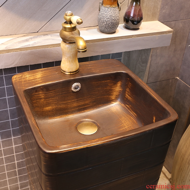 JingYan industrial air brick grain art integrated pillar basin ancient ceramic lavatory floor archaize sink basin