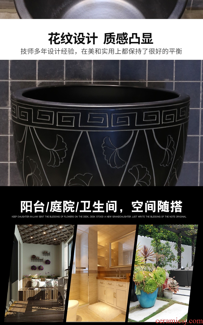 JingYan mini pool small ceramic sculpture art of leaf veins mop mop pool retro mop bucket archaize mop pool