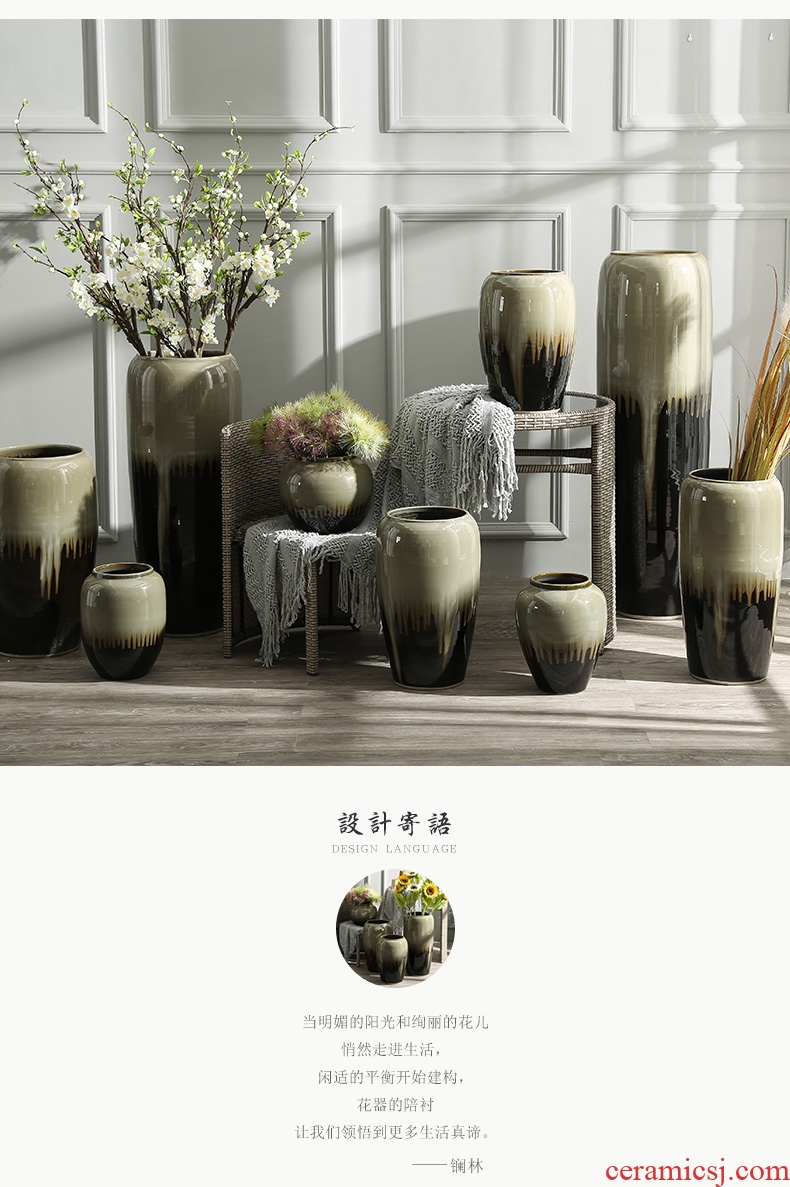 Ceramic vase large fleshy hydroponic pot sitting room hotel villa landing place Chinese flower arranging flowers, flower pot