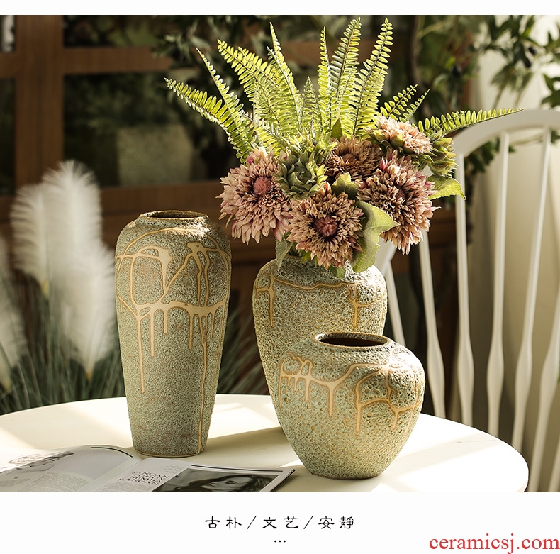 Ceramic vase furnishing articles creative living room coarse pottery flower arranging dried flowers european-style mesa contracted and contemporary tea table decorations