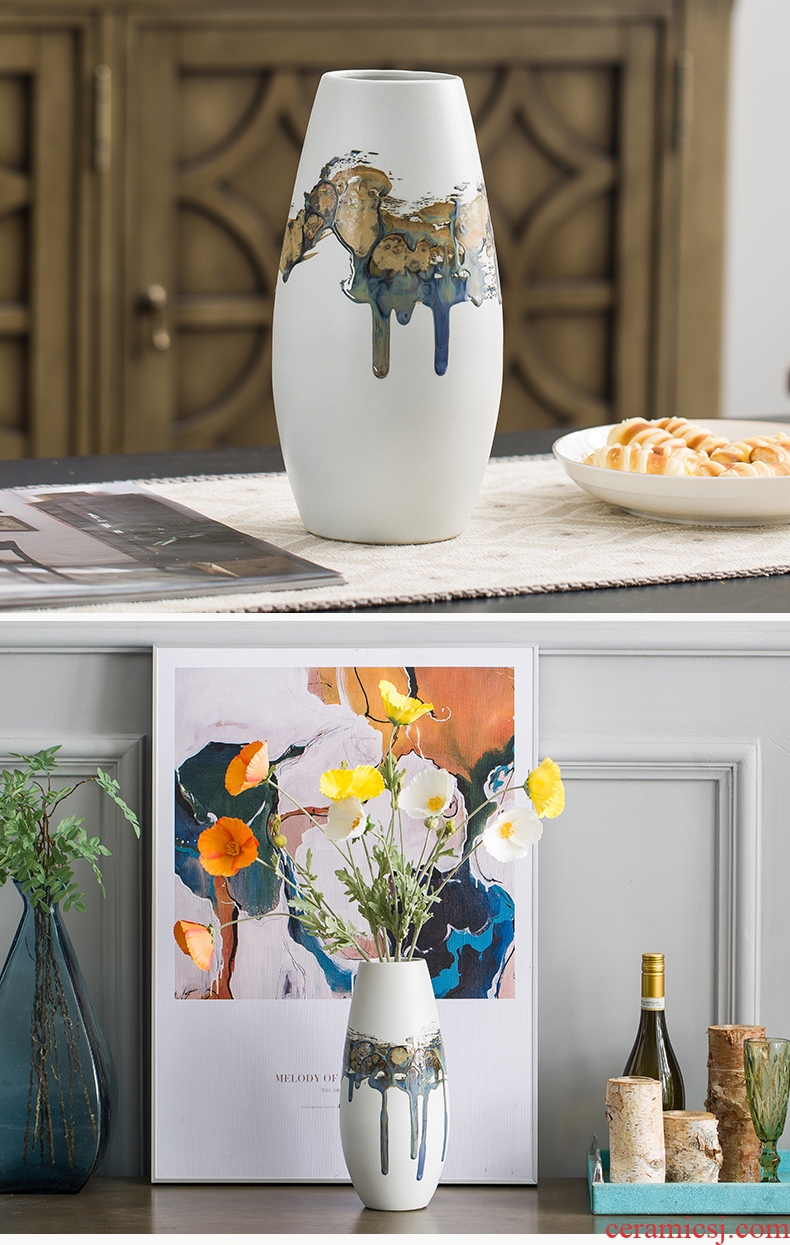 Vase furnishing articles sitting room flower arranging contemporary and contracted creative small pure and fresh and dried flowers household decorative ceramic floor floret