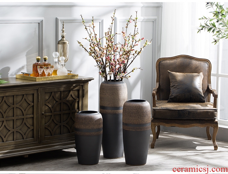 Ground vase Chinese style restoring ancient ways in dry flower porcelain hotel villa large sitting room ceramic furnishing articles coarse pottery by hand