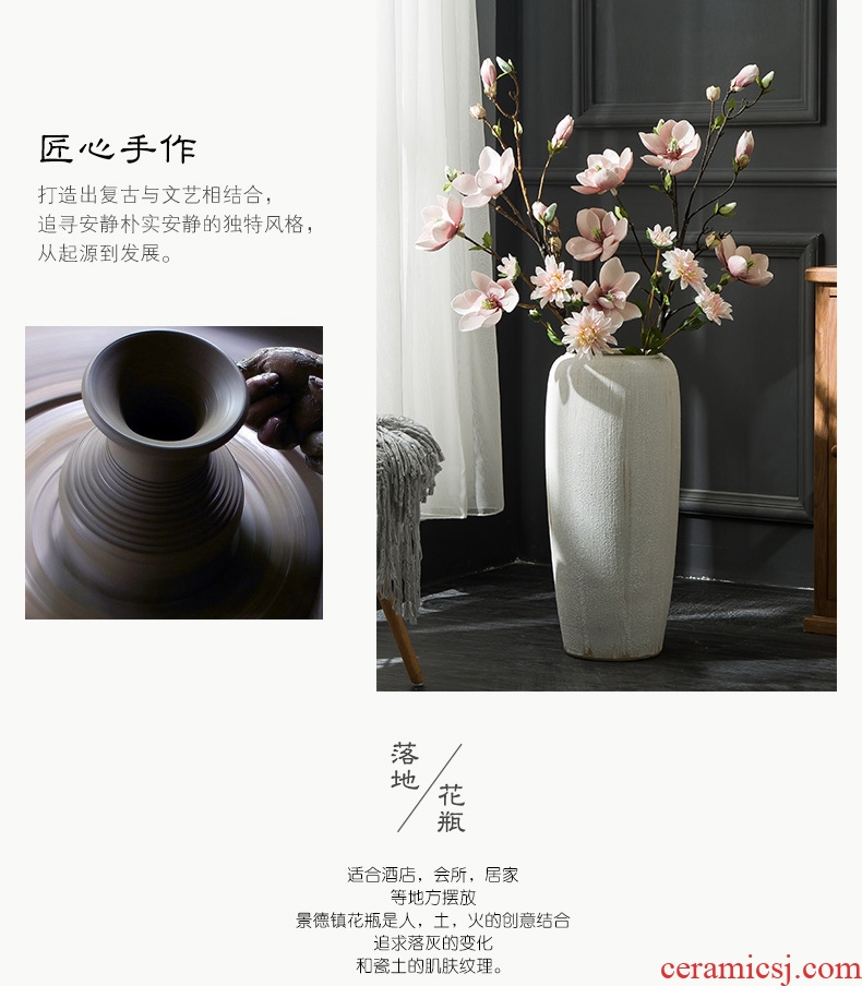 Ground vase large white living room the dried flower art contemporary household coarse pottery Chinese ceramic pottery house furnishing articles